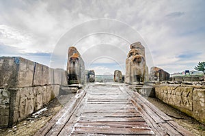 The ruins of the ancient Hittite city of Alacahoyuk, necropolis in Turkey. photo